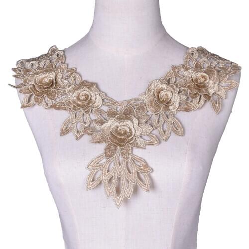 Gold Lace Fabric Guipure Craft Lace Neckline Collar Sewing Wedding Dress Collar Fake Collar