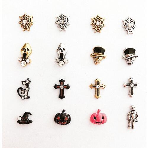 20pcs 3D metal Halloween nail art decorations spiderweb/ghost/cross/pumpkin design nail art supplies nail charms nail jewelry