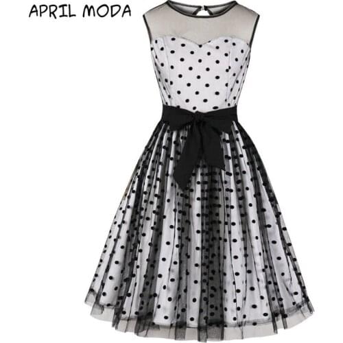 2020 Polka Dot Mesh Gothic Dress Overlay Keyhole Back Sweetheart White Women Vintage Style Cotton Party Elegant Pleated Dresses