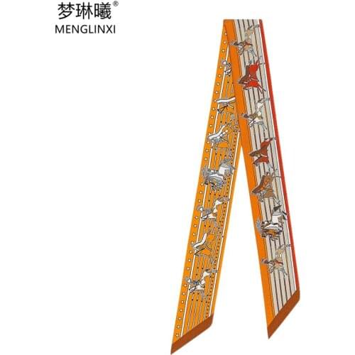 2021 Multicolor Horse Bag Scarf Women Fashion Brand Skinny Scarves Hair Neck Silk Scarf For Ladies Striped Foulard Headband