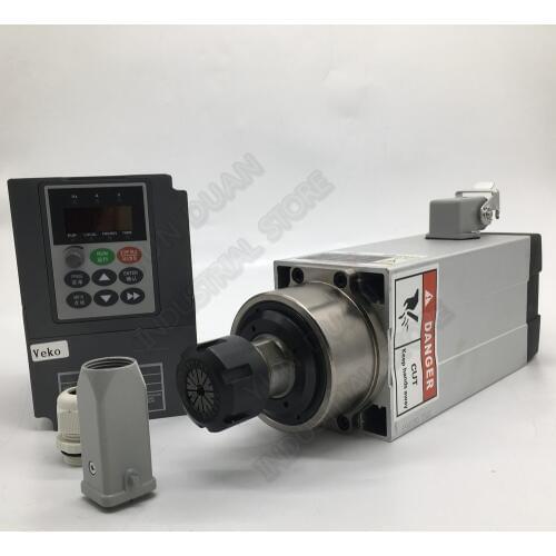 3PH 380V 1.5KW 2HP ER20 1mm-13mm 18000RPM AC Spindle Motor Air Cooled 4PCS Ceramic Bearing with VFD Inverter for CNC Router