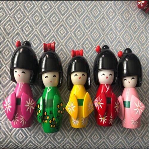 5pcs New Cute Handmade Oriental Japanese Kokeshi Girls Wooden Dolls size 12cm 10cm 8cm