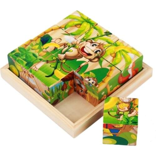 9 Puzzle Blocks Capacity Special Tray Hexahedral Painting Puzzle Wooden Chassis Pallet 3D Solid Puzzle Tray for Kids Toy