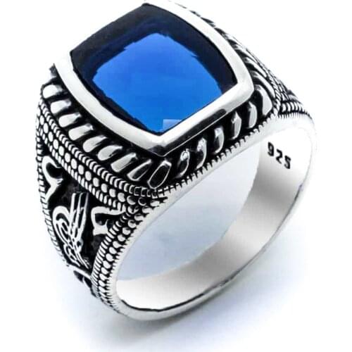925 sterling Silver Blue Zircon Stone Ottoman Monogram Ring