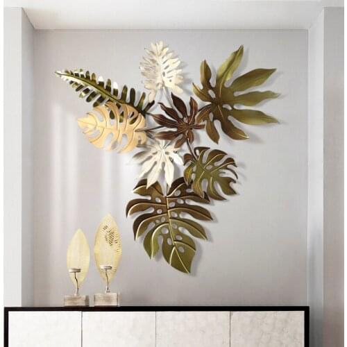 American 3D Stereo Wrought Iron Wall Hanging Leaves Mural Decoration Crafts Creative Porch Restaurant Livingroom Wall Sticker