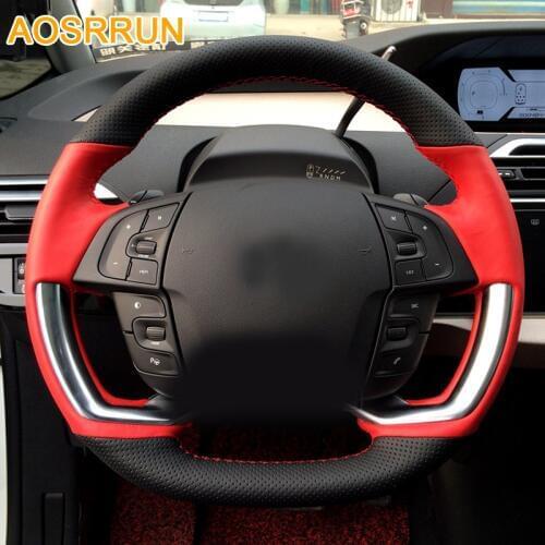 AOSRRUN Car accessories Leather Hand-stitched Car Steering Wheel Covers For Citroen C4 PICASSO 2015 2016
