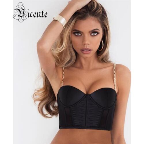 Vicnete All Free Shipping Chic Chain Spaghetti Strap Back Zipper Celebrity Party Club Wear Bandage Top
