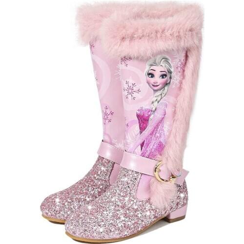 Disney Autumn Winter Children Princess Elsa Boots Girls Boots Fashion Martin Boots High Children Princess Girls Shoes Size 24-37