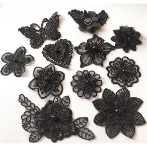 Black DIY Handmade 3D Organza Flower Wedding Dress Ingredients Pyrographic Eugen Yarn Headwear Materials