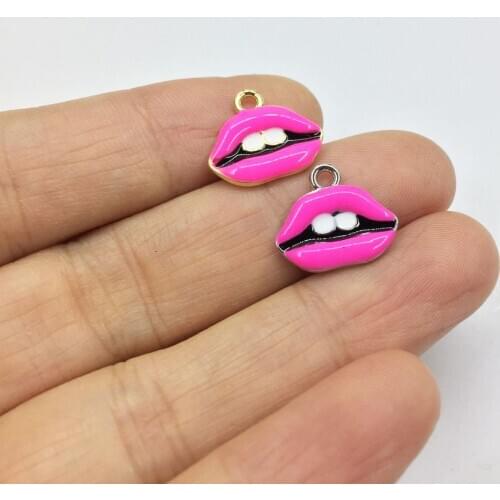 Eruifa 10pcs 15*5mm Epoxy Sexy Pink Lips Zinc alloy Charms Pendant Jewelry DIY Handmade Earrings.Bracelet, Necklae 2 colors