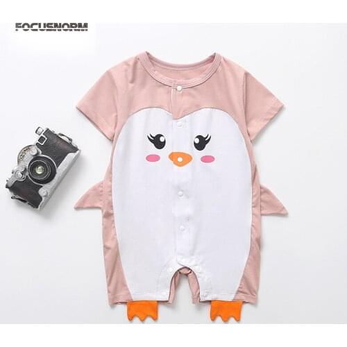 FOCUSNORM Newborn Baby Boys Rompers 0-18M Short Sleeve Single Breasted Cartoon Print Causal Outfits