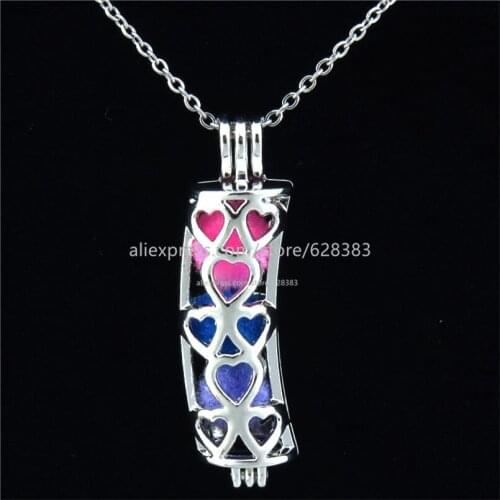 GLOWCAT K211 Vintage Heart Bend Tube Locket Necklaces Bead Cage Essential Oil Pendant Necklaces Jewelry