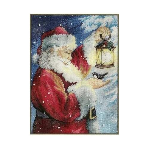 COTTON High Quality Lovely Counted Cross Stitch Kit Santas Feathered Friend Santa and Bird Lantern Christmas night DIM 08831