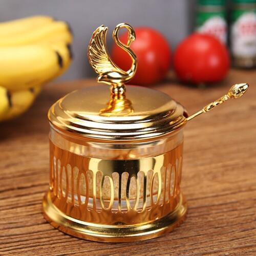 IMUWEN Unique Jars Style Gold Finish Metal Glass Salt/ Sugar Jar Storage Bottle Tableware Dinnerware Home Table Decor