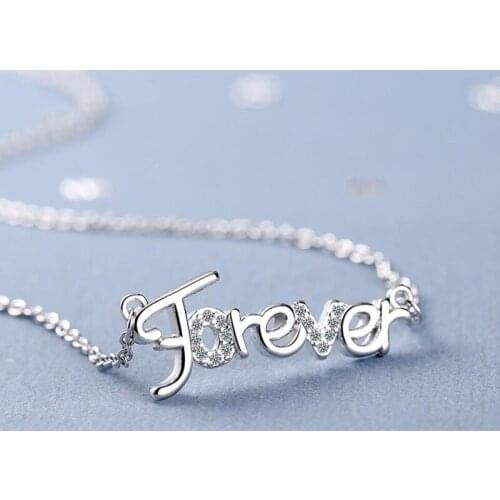 KOFSAC Fashion Rose Gold Necklace For Women Jewelry Zircon Word Forever Silver Colour Pendant Lady Romantic Valentines Day Gift