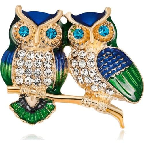 Korea Girl Cartoon Owl Rhinestone Brooch Pin for Fashion Women Girl Cute Bird Clothes Hat Corsage Jewelry Accessories Wholesale