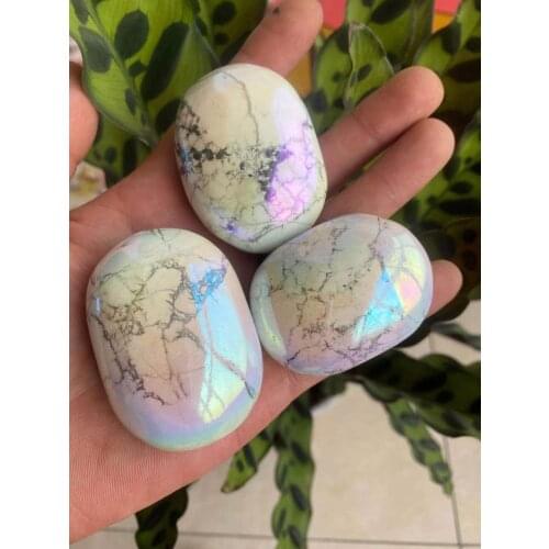 Beautiful natural white turquoise crystal rainbow halo crystal handle piece 500g