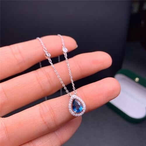 LeeChee London Blue Topaz Necklace 5*7MM Water Drop Gemstone Jewelry for Young Girl Birthday Party Gift Real 925 Sterling Silver