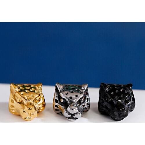 Leopard Head Black Gold Color Spacer Beads For Bracelets Big Hole Accessories For Charm Jewelry Making Set Supplies Needlework