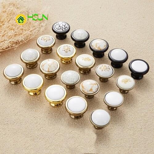 Metal Ceramic Drawer Furniture Cabinet Knob Round Zinc Stone Dresser Closet Cupboard Wardrobe Kitchen Home Door Pull Handle Knob