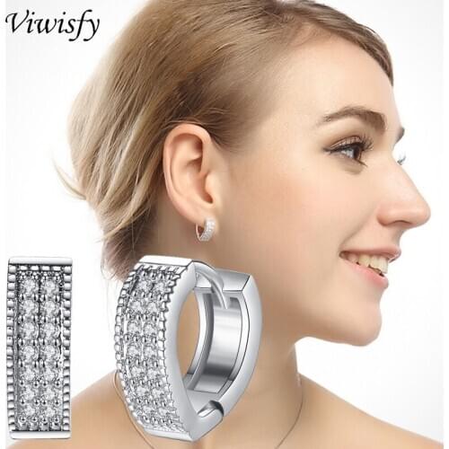 Viwisfy Cute Solid 925 Sterling Silver Earrings For Women Luxury Crystal Jewelry Heart Hoops VW21118