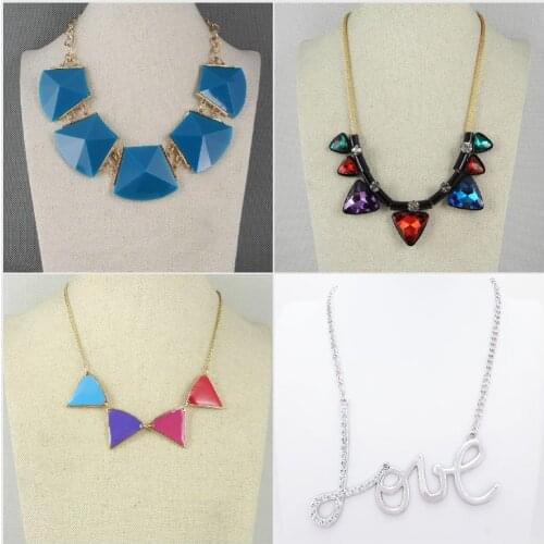 Fashion Jewelry Necklace Pendent Blue Faceted Enamel Strips Blocks Colorful Rhinestone Love Hearts Multi Colors Triangle