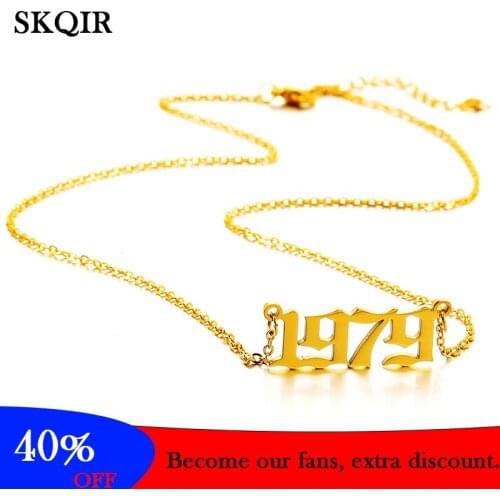 Fashion 1979 Year Pendant Necklace Anniversary Stainless Steel Cutting Num Charm Choker Jewelry for Grandpa Men Women Gift