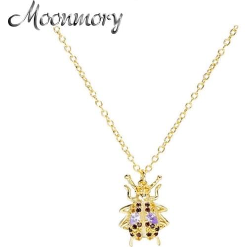 Moonmory 100% 925 Sterling Silver Wisdom Beetle Amulet Pendant Necklaces For Women CZ Colorful Crystal Animal Jewelry Wholesale