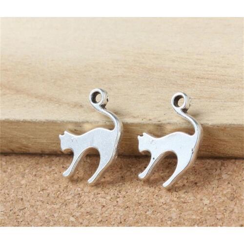 BULK 30 Zinc Alloy Adorable Cat Charms Antique Silver Plated Animal Pendant Charm for DIY Bracelets 19*14mm 1.5g
