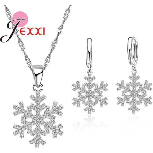 Charm Romantic Snowflake Shape Rhinestone Pary Wedding Jewelry Sets Gift Women Fashion 925 Sterling Silver Anniversary Set