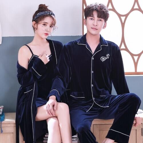 New couples autumn winter sexy pajamas female men golden velvet thin long sleeves large size youth casual home suit пижам