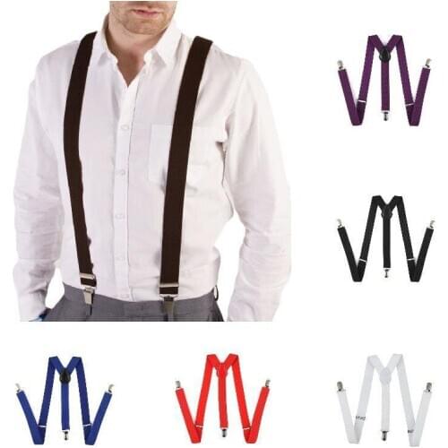 100 cm Length 2.5cm Mens Solid Color Suspender Brace Elastic Strap Unisex Suspenders Wedding Accessories Groomsmen Gifts