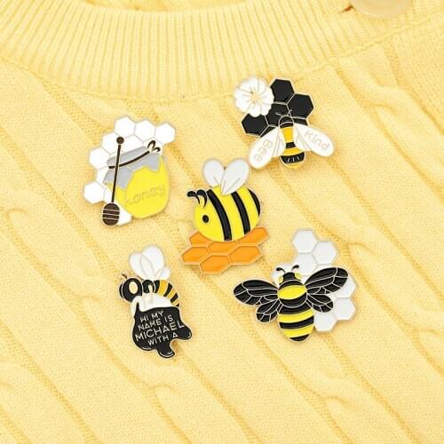 Hi my name is michael with Canned Honey Bee Kind Enamel Pin Brooches Bag Lapel Pin Cartoon Badge Jewelry Gift for Kids Friends