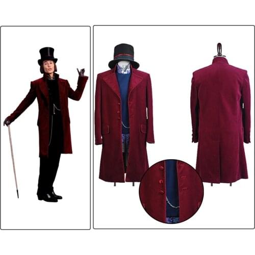 Charlie and the Chocolate Factory Cosplay Willy Wonka Costume A full set Cosplay unifrom Costume for party halloween full set