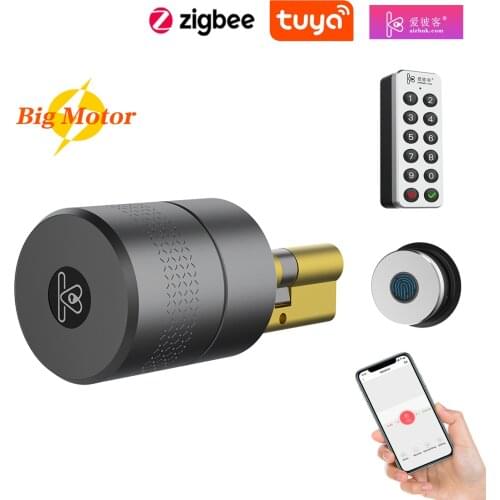 Tuya Zigbee Optional Smart Remote Control Automatic EU Cylinder Lock Airbnk M501 Big Motor Power Fingerprint Password Lock