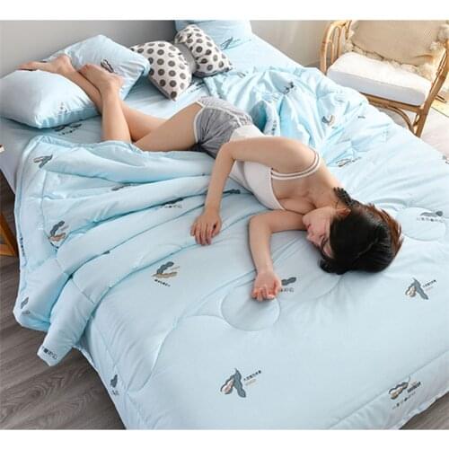 Soybean Fiber Quilted Printing Thin Comforter Soft Skin-friendly Comfortable Home Light Quilts Washable King Size Double Quilt