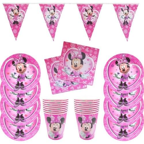 Minnie Mouse Theme Disposable Tableware Supplies Cup Plate napkin Tablecloth Birthday Party Girl Party Decoration Dinner Set