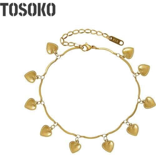 TOSOKO Stainless Steel Jewelry Peach Heart Love Foot Chain Womens Fashion Pendant Beach Foot Decoration BSS110