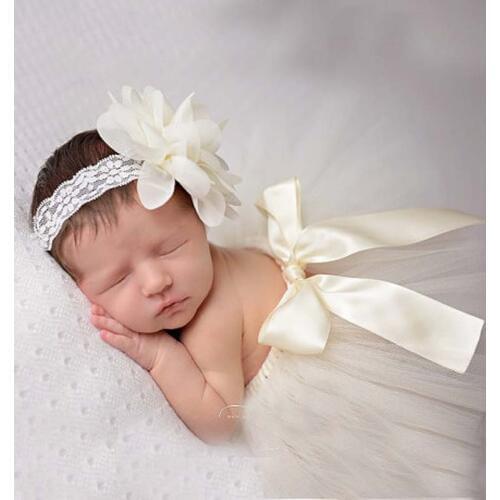 Newborn Baby Girls Tulle Tutu Skirt & Flower Headband Toddler Photography Prop Costume Princess Headdress TS020