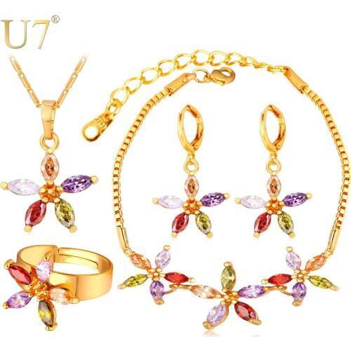 U7 Luxury AAA Cubic Zirconia Jewelry Set For Women Wedding Accessories Trendy Colorful Star Wedding Jewelry Sets For Brides S771