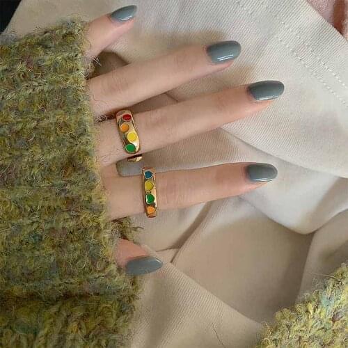 Vintage Colorful Peach Heart Opening Ring Charm Harajuku Fashion Creative Cute Cool Punk For Women Girls Rings Jewelry Gifts New