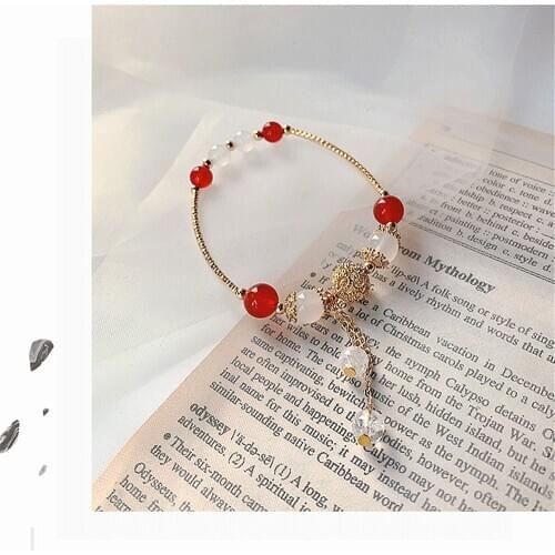 Vintage Luxury Natural Stone Bracelet Bangles Woman Agate Beads Tassel Pendant Cuff Bracelet Crystal Jewelry Accessories Gift