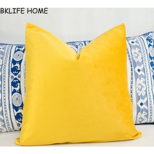 High Quality Soft Bright Yellow Velvet Cushion Cover Pillow Case Yellow Pillow Cover No Balling-up Without Stuffing