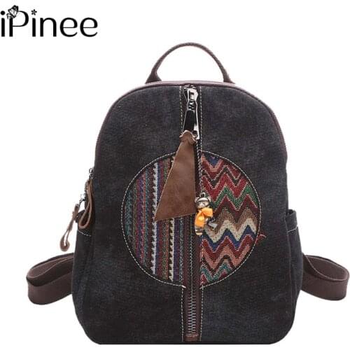IPinee Women Denim Backpacks High Quality Female Vintage Backpack For Girls School Bag Travel Bagpack Ladies Sac A Dos Back Pack