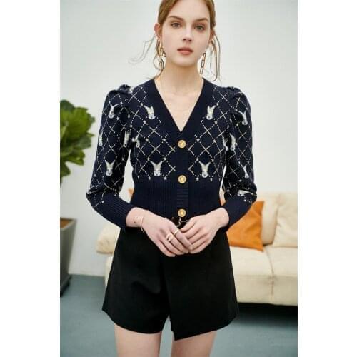 Maisie Women Cardigan Long Sleeve Spring Autumn V-Neck Print Chic Elegant High Street Fashion Jory