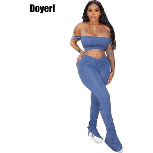 Summer Women Set Clothes Sexy Two Piece Set Top and Stacked Pants Matching Sets Party Bodycon 2 Piece Set Women Club Outfits