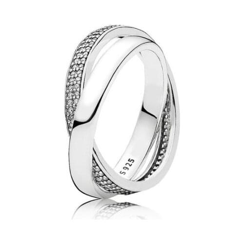 High Quality 925 Sterling Silver Pan Ring Signature Promise With Crystal Rings For Women Wedding Party Gift Fine Jewelry