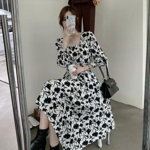 Dresses for Women Vintage Long-Sleeved Dress for Dating Vestido De Mujer Femme Robe