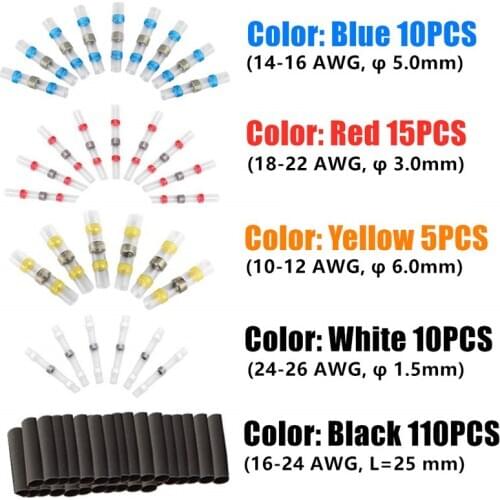 150Pcs Assorted Heat Shrink Soldering Terminals Electrical Wire Connectors Insulated Fast Butt Solder Sleeves Waterproof