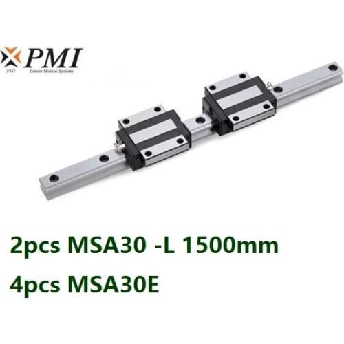 2pcs origial Taiwan PMI MSA30 -L 1500mm linear guide + 4pcs MSA30E flange carriage blocks for CNC router